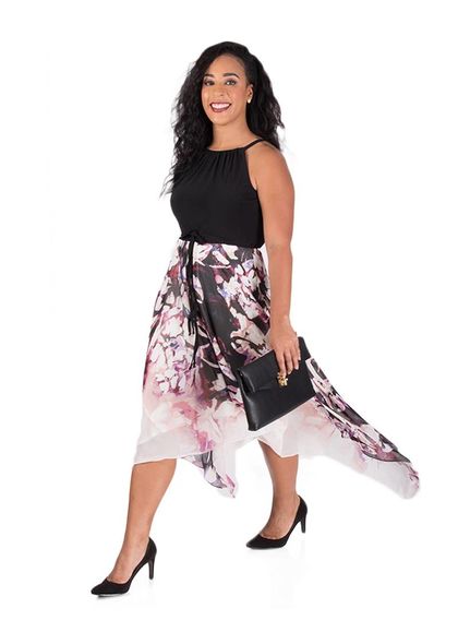 FARAH-Printed High Low Halter Dress with Points