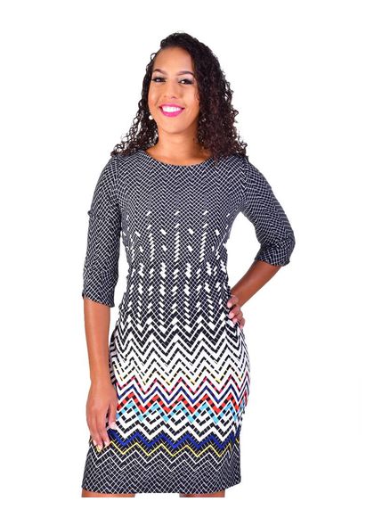PECOLA-Printed Three Quarters Sleeve Shift Dress