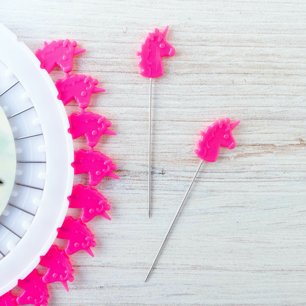 tula pink tula pink hardware unicorn head straight pins 30 ct going batty