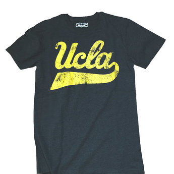 E5 UCLA Gold Script Distressed Tail Charcoal Heather T-shirt
