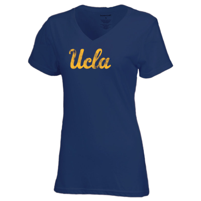 Russell Athletic UCLA Vintage Script V-neck T-shirt Navy