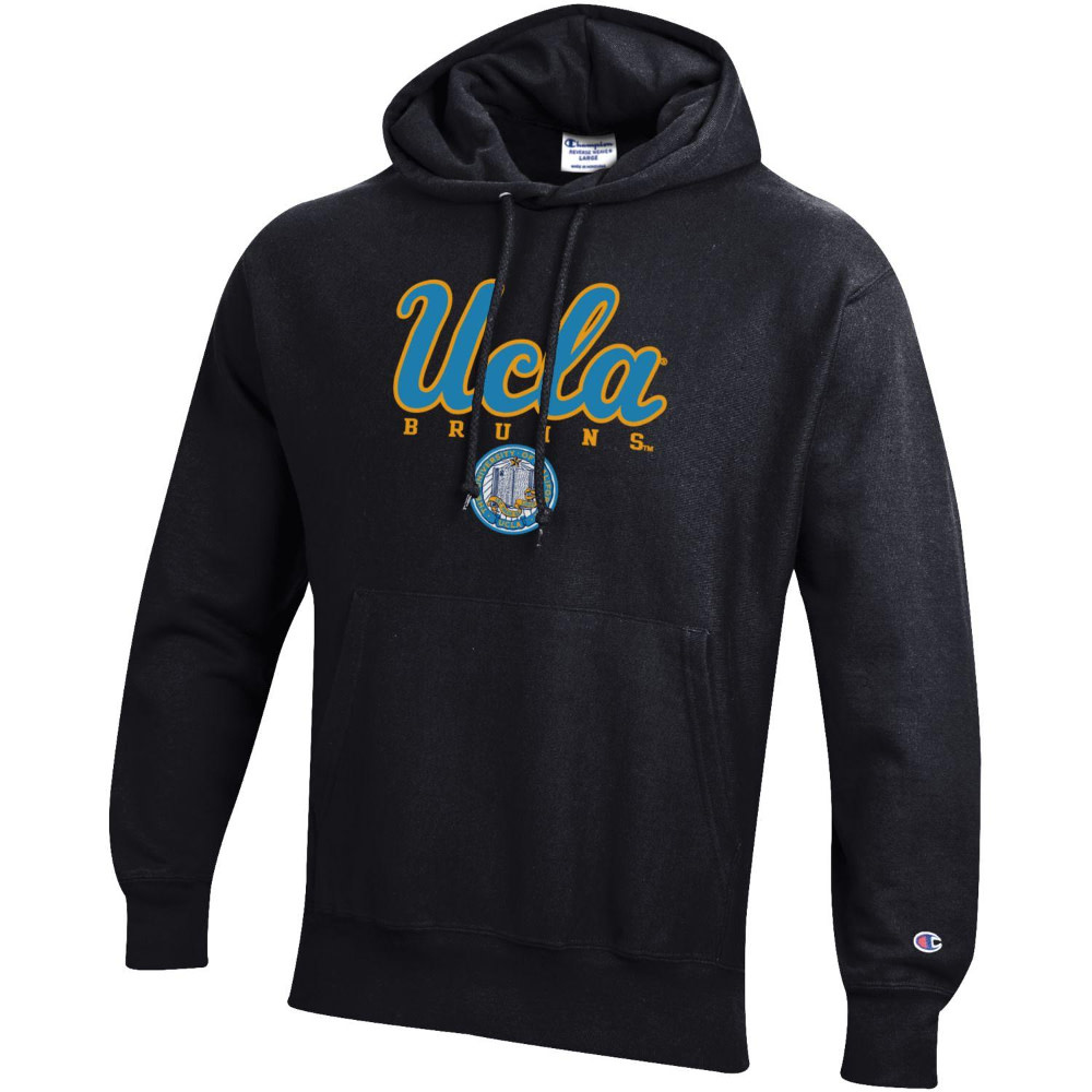 UCLA Script Bruins Seal Powerblend Fleece Hood Black Campus Store