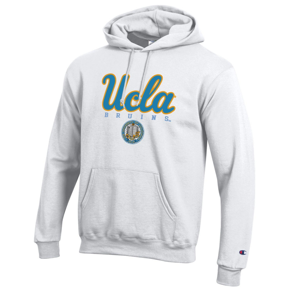 Champion UCLA Script Bruins Seal Powerblend Fleece Hood White 2nd