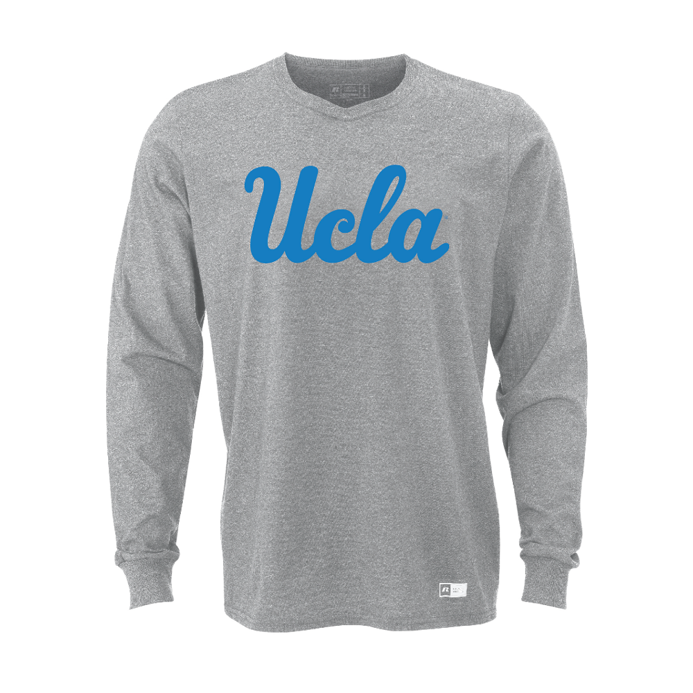 Ucla Script Ucla Script Men Essential Long Sleeve Grey Tee - Campus Store