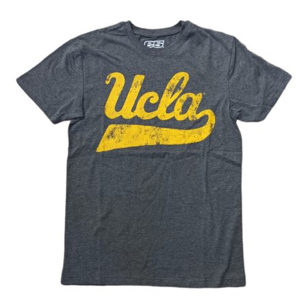 E5 Sport UCLA Gold Script Distressed Classic Charcoal Heather Tee