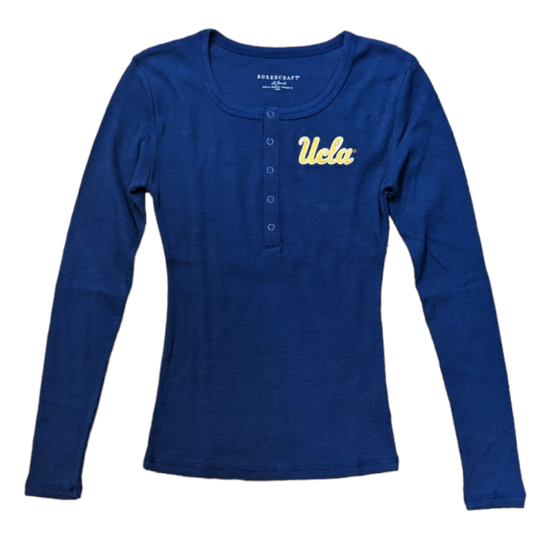 Boxercraft UCLA Script Harper Rib Henley Long Sleeve NavyTee