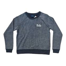Boxercraft Ucla Script White Embroidery Ladies Fleece Out Crew Navy