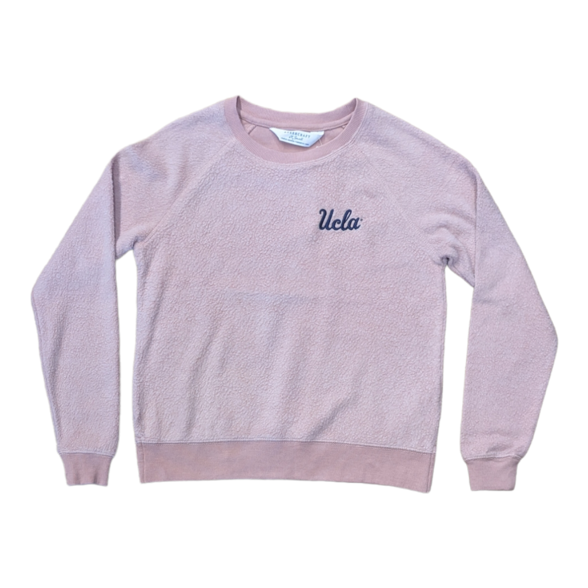 Boxercraft Ucla Script Embroidery Ladies Fleece Out Crew Blush
