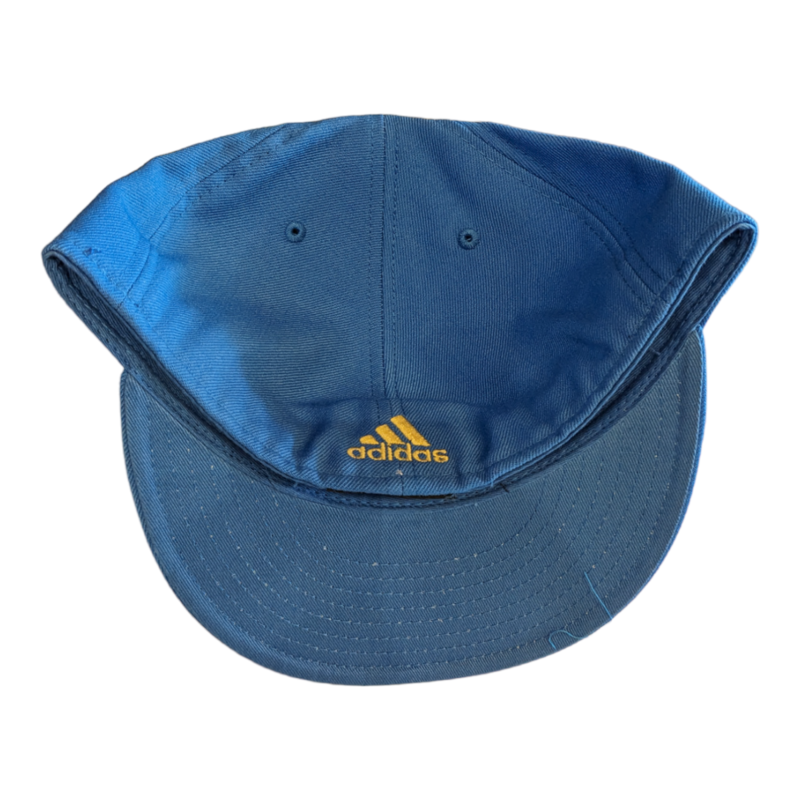 ADIDAS SLD FITTED SNAPBACK HAT BLUE WITH SCRIPT IN YELLOW G358K