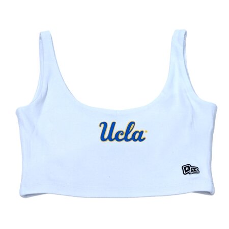 HYPE AND VICE UCLA Script Scoop Neck Crop Top White