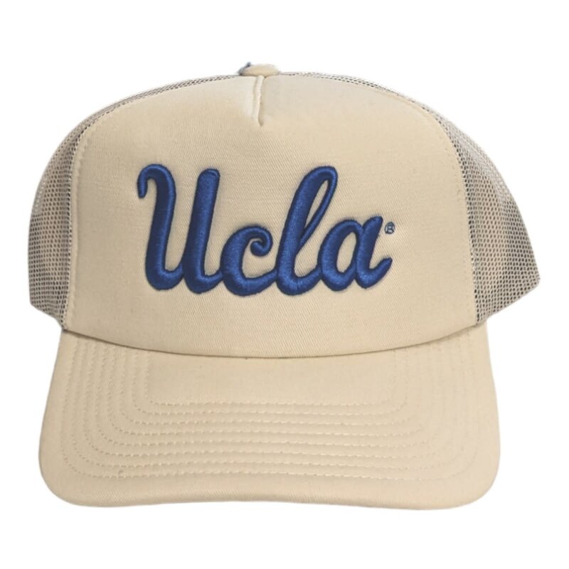 Mitchell & Ness UCLA Script NCAA Evergreen Trucker Snapback Cream Cap