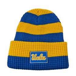Fan Favorite UCLA Script Horizontal Thermal Gold and Blue Beanie
