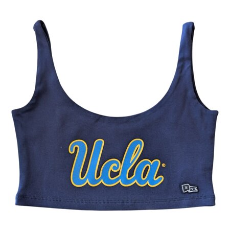 HYPE AND VICE UCLA Script Scoop Neck Crop Top Navy