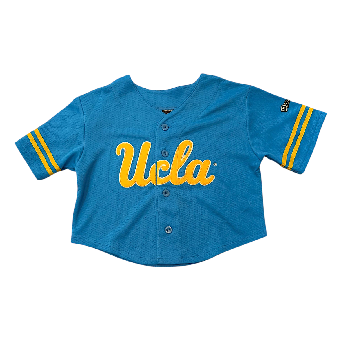 HYPE AND VICE UCLA Script Cropped Baseball Jersey