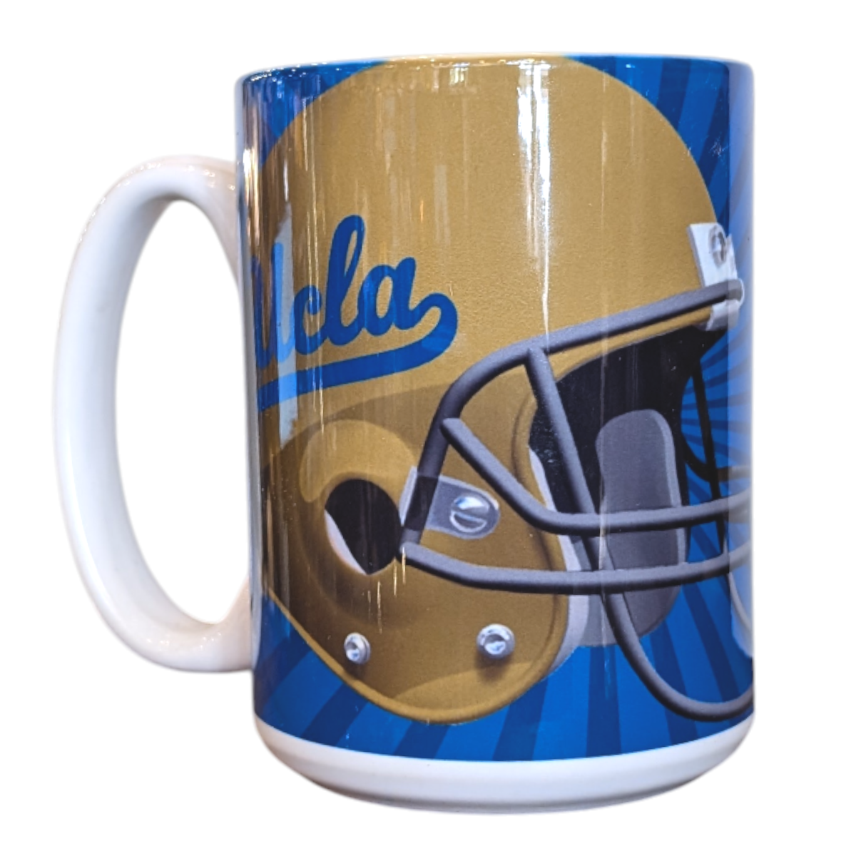 UCLA Script Helmet 15oz Burst Sublimated Mug