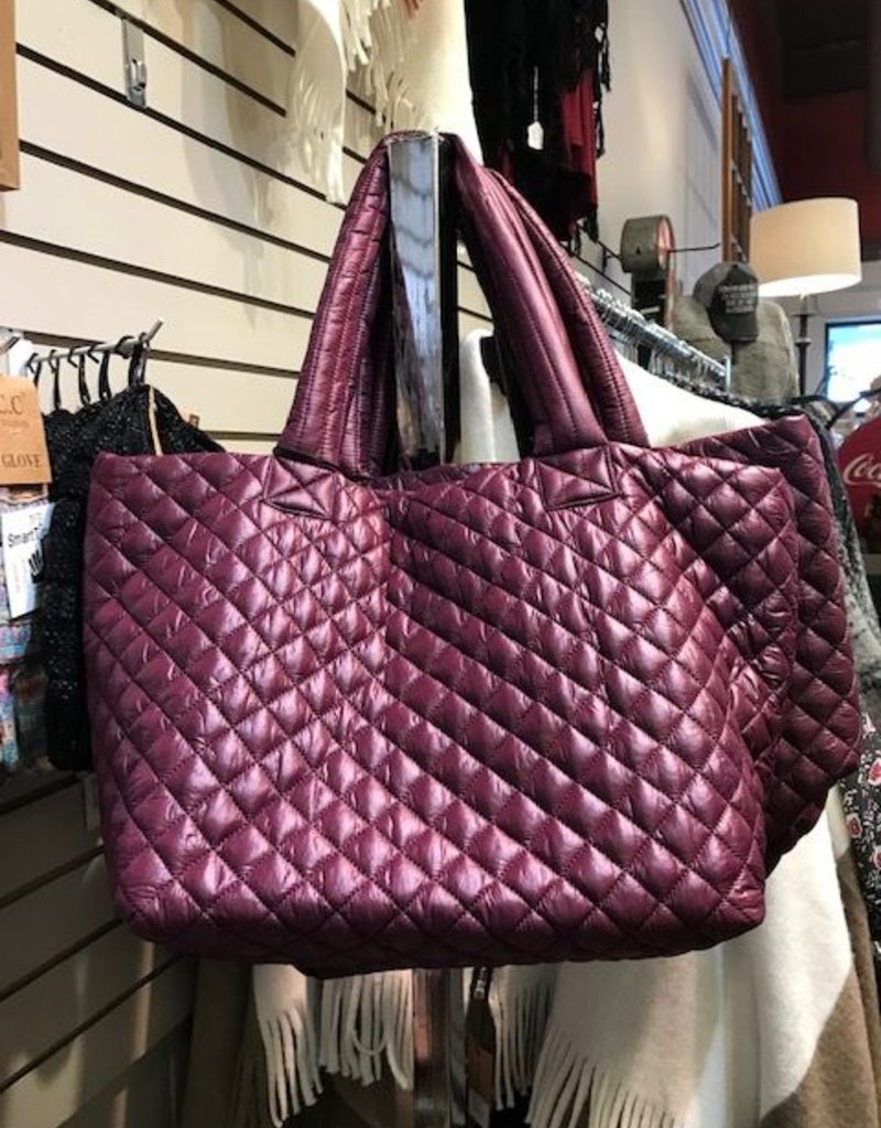 quilted nylon tote bag