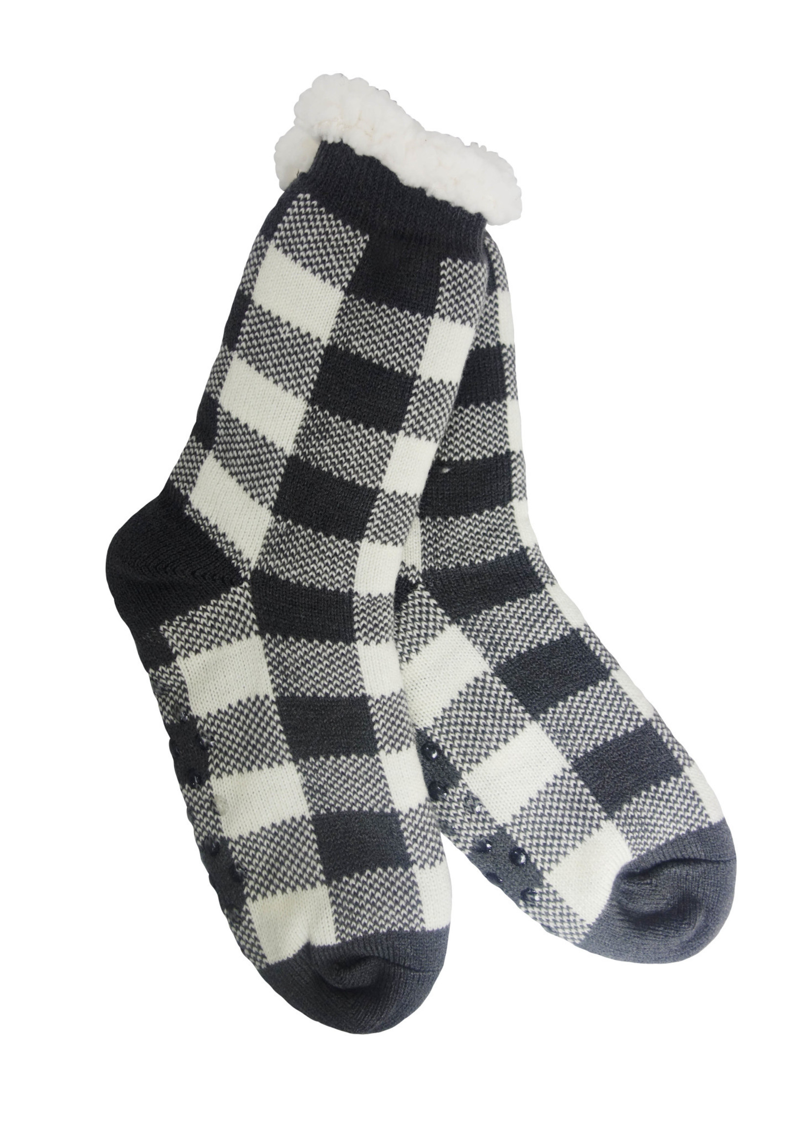 Fashion by Mirabeau Black & White Buffalo Check Thermal Slipper Socks