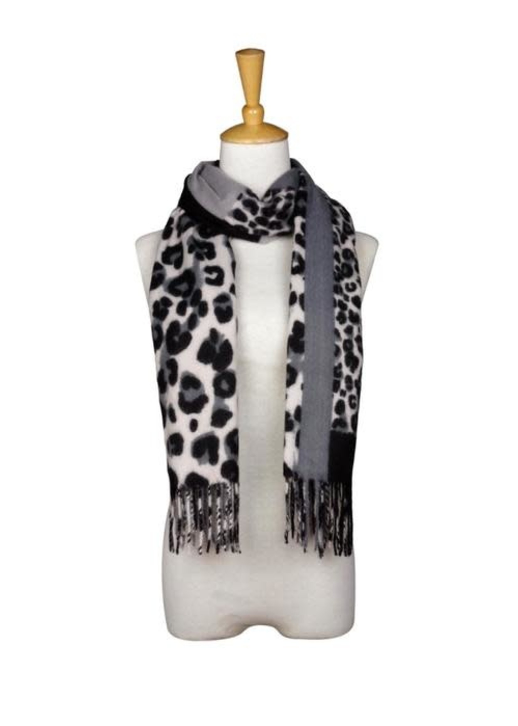 Fashion by Mirabeau Abstract & Leopard Print Scarf with Fringe, Asst