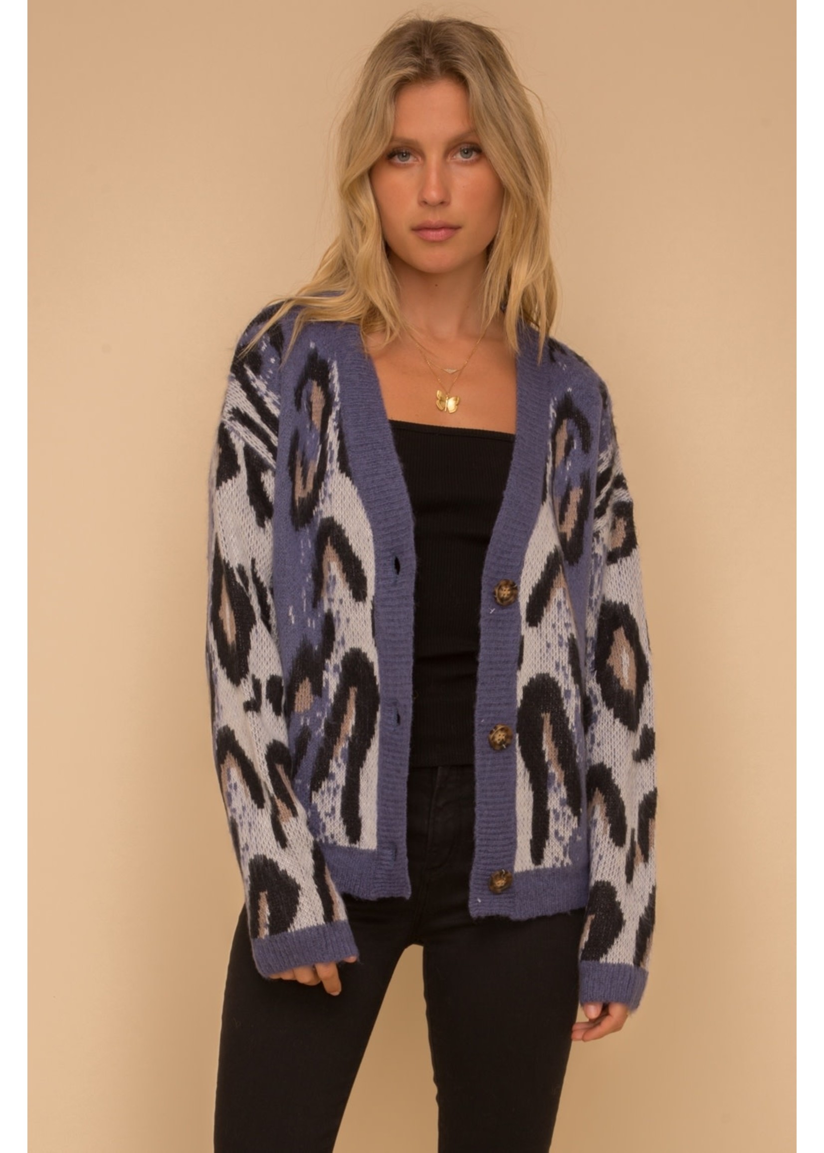 Hem & Thread Leopard Jacquard Cardigan Sweater
