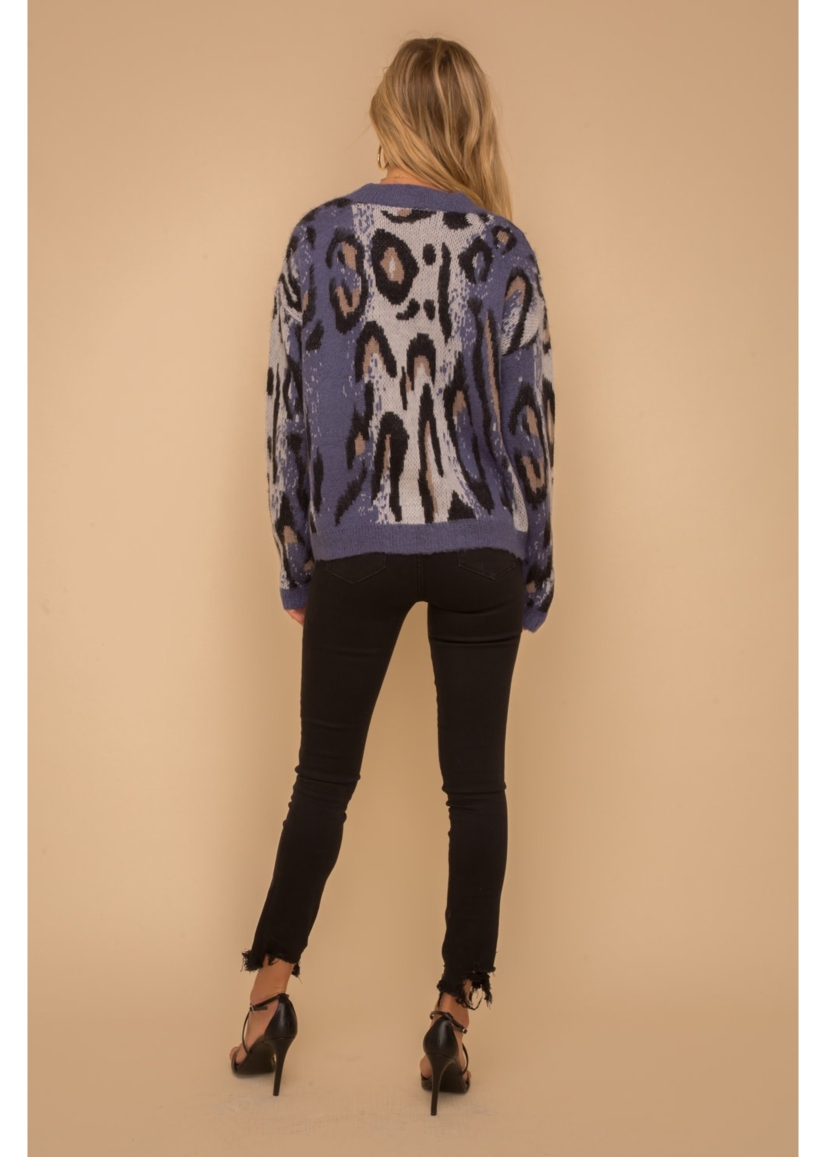 Hem & Thread Leopard Jacquard Cardigan Sweater