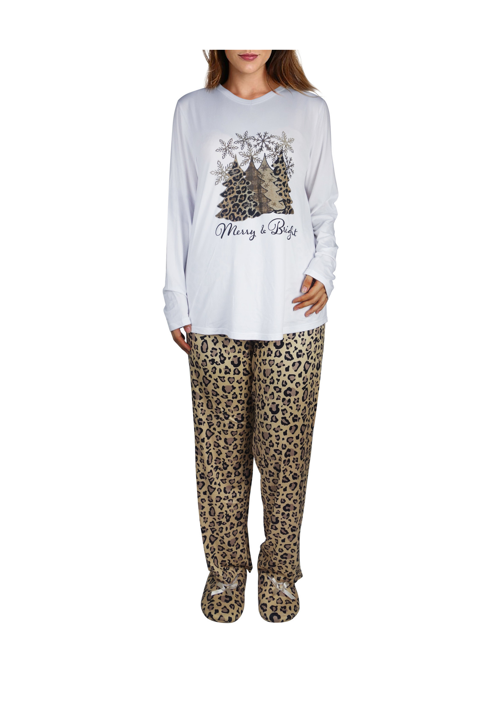 Fashion by Mirabeau Merry & Bright Leopard Print Long Sleeve PJ Set