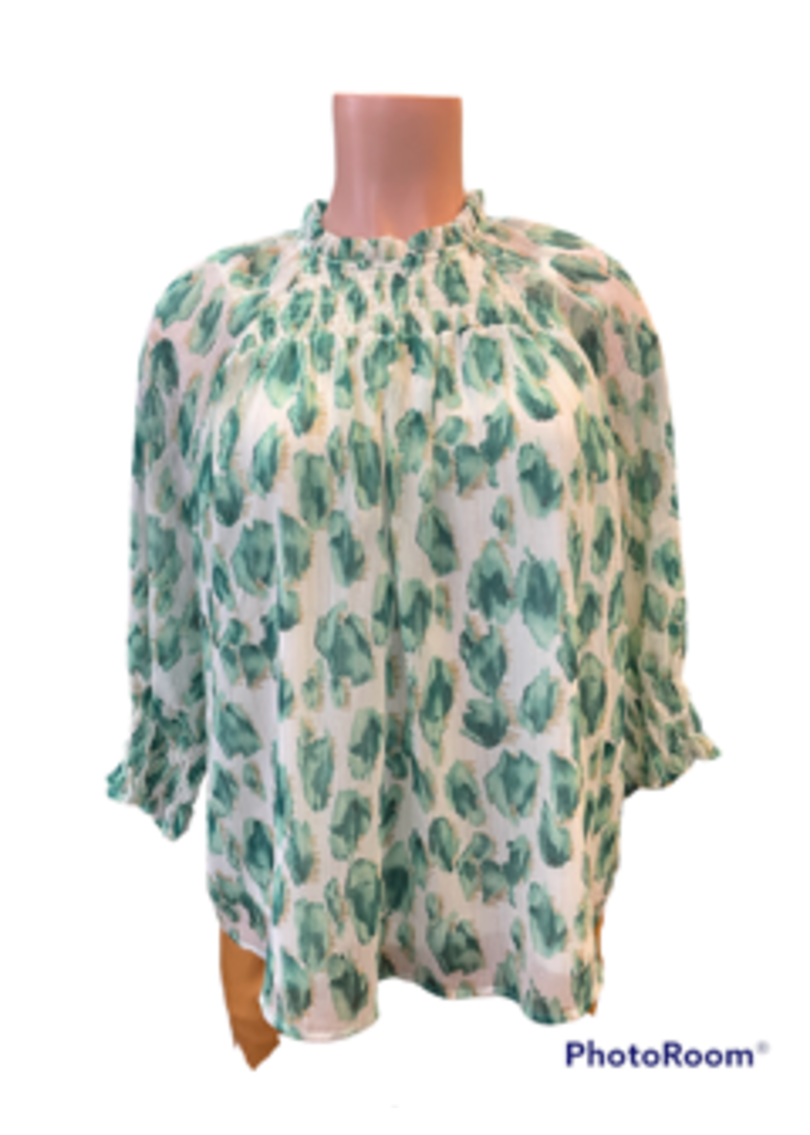 Entro Women's green w/gold smock blouse