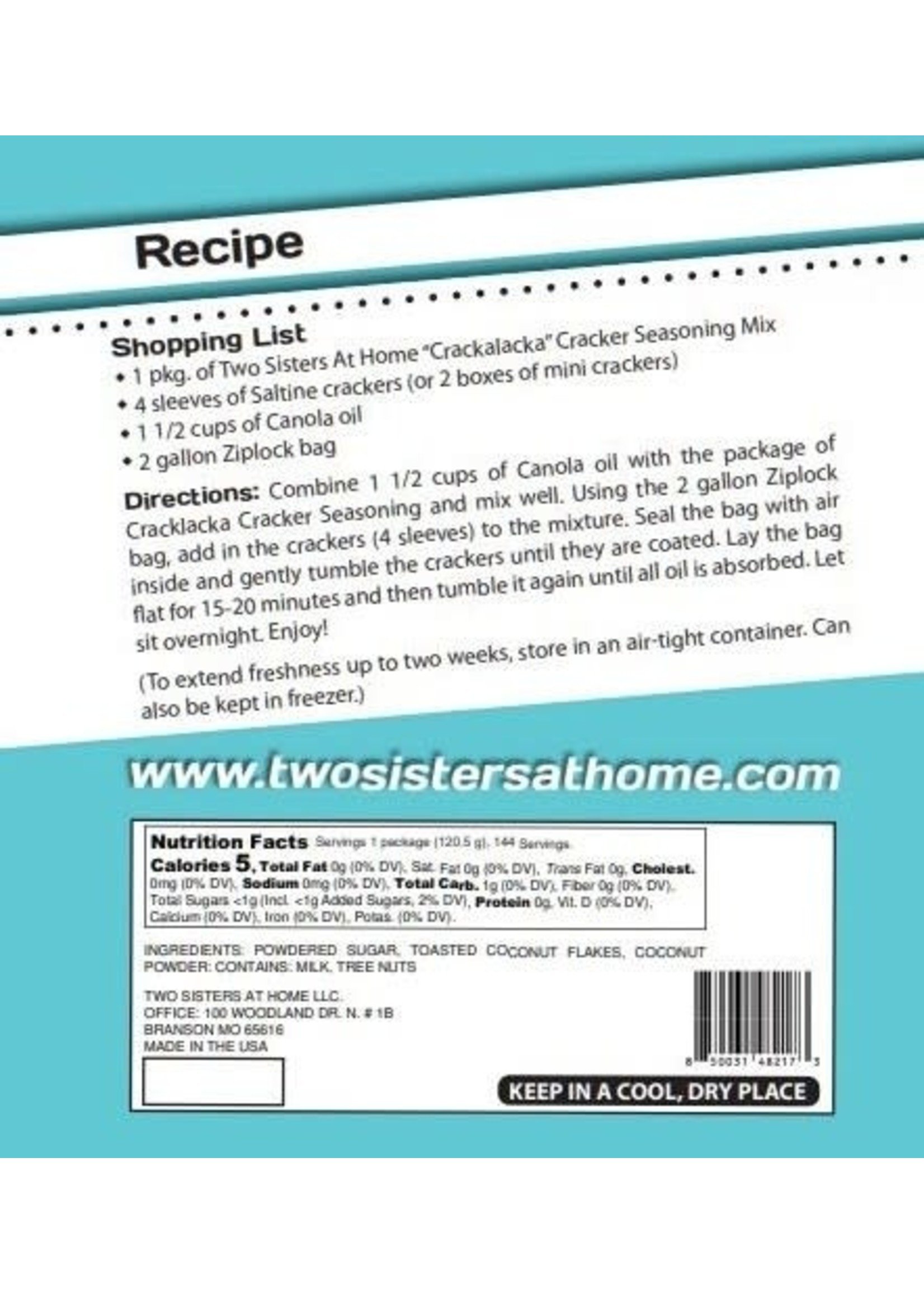 Two Sisters at Home Toasted Coconut Cracker Seasoning