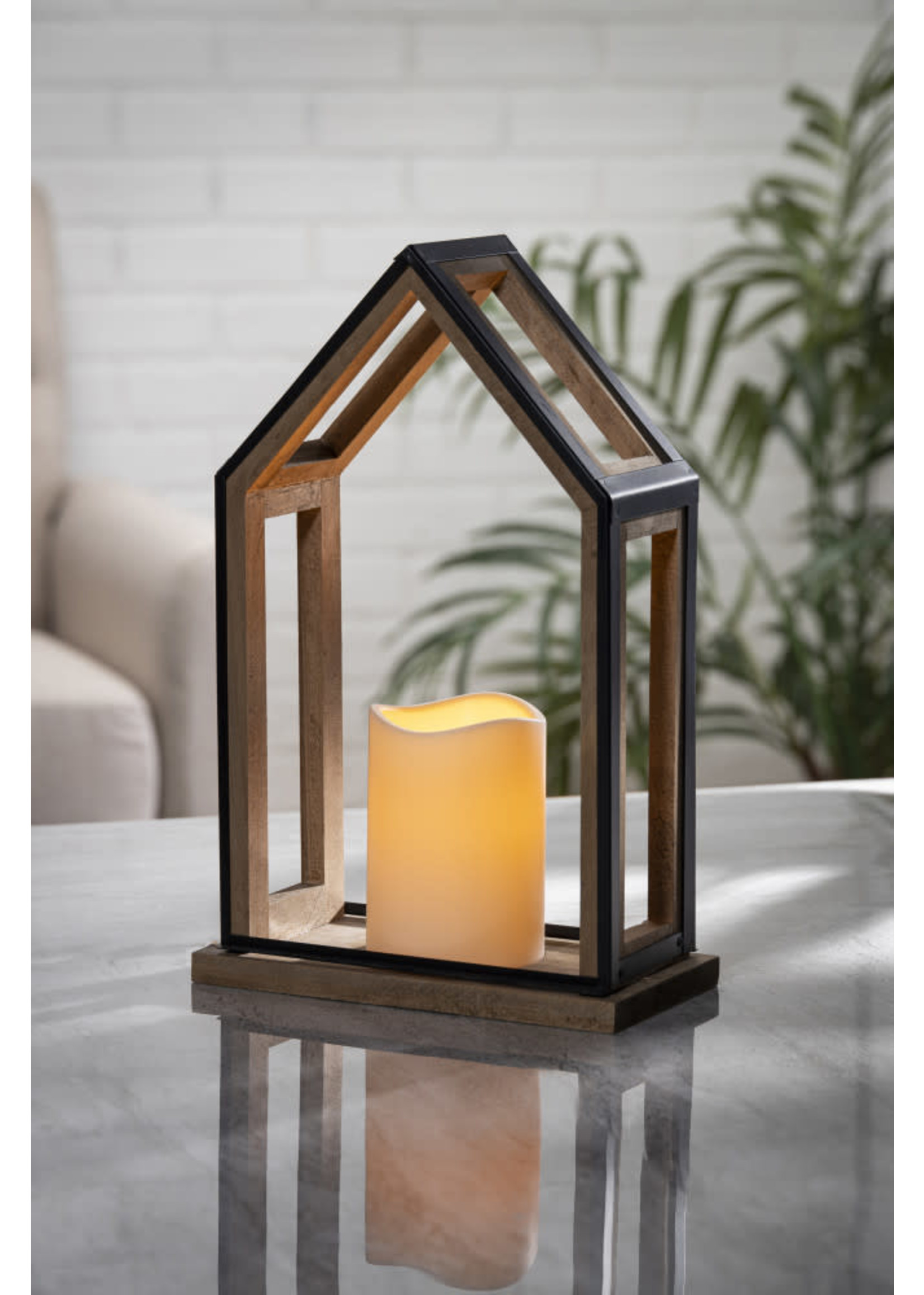 Gerson Companies Wood Lantern with LED Candle