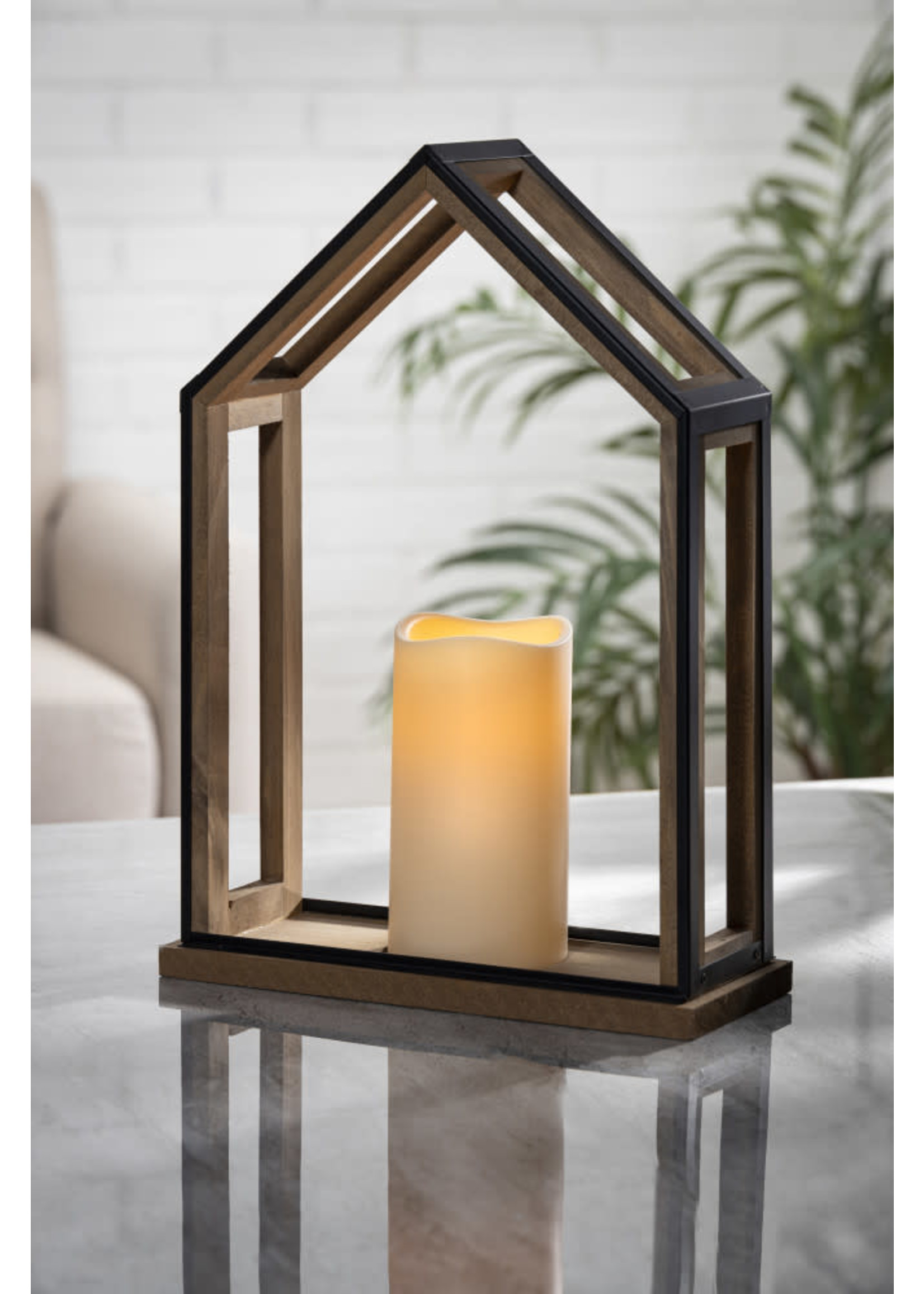 Gerson Companies Tall Wood Lantern with LED Candle