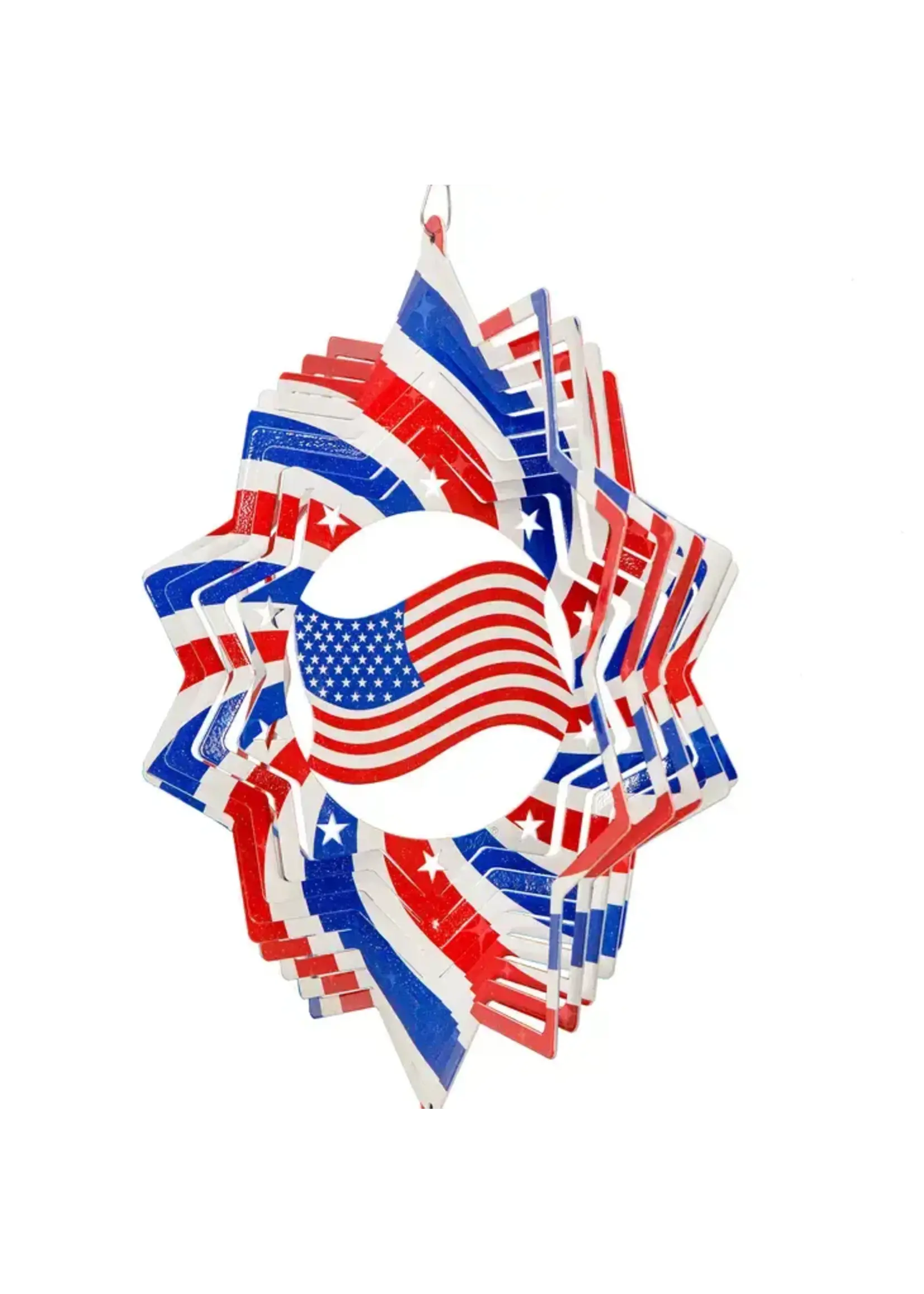 Swen Products American Flag Star Swirly Metal Wind Spinner