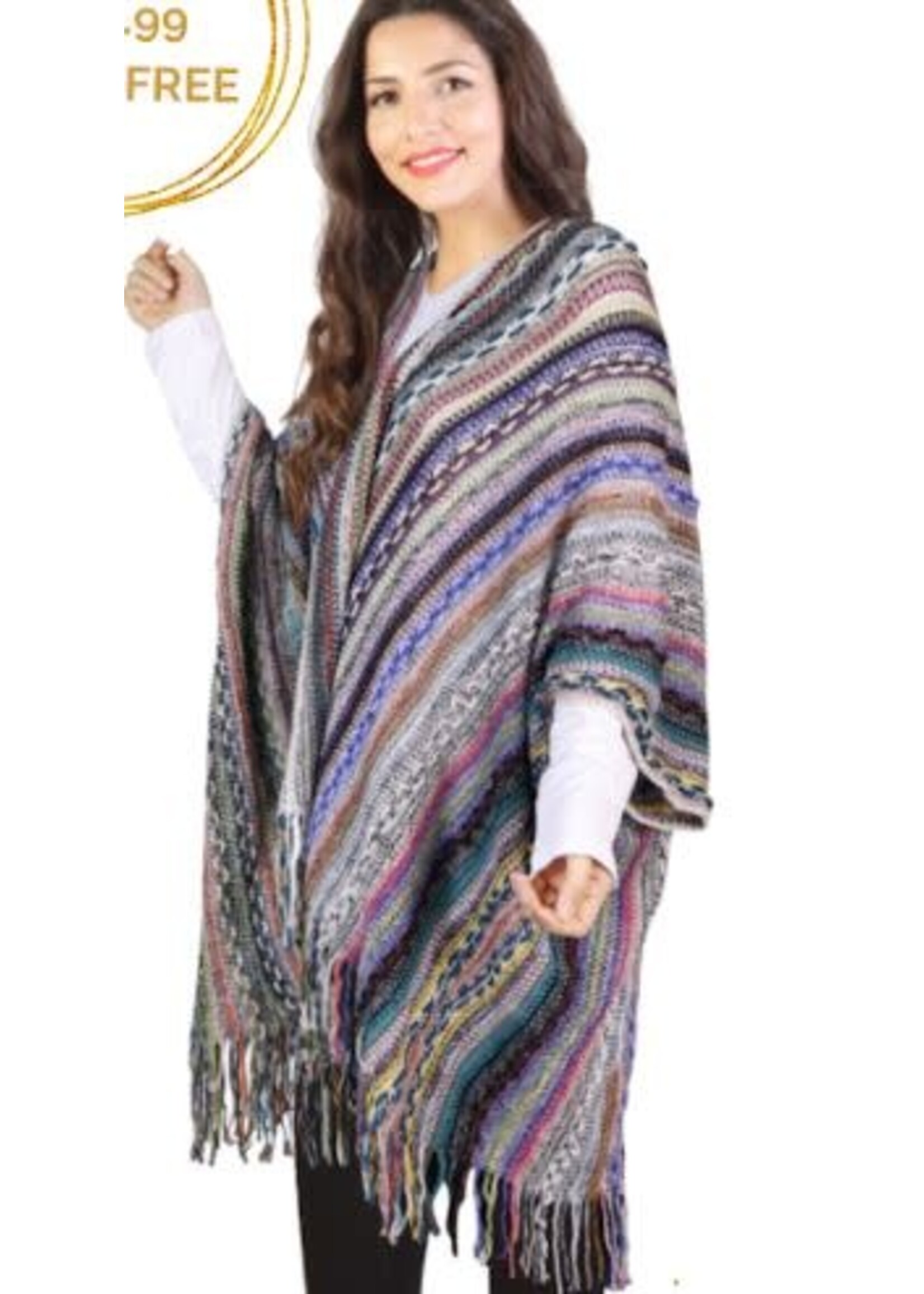 Fashion by Mirabeau Multi-Color Giving Shawl with Fringe