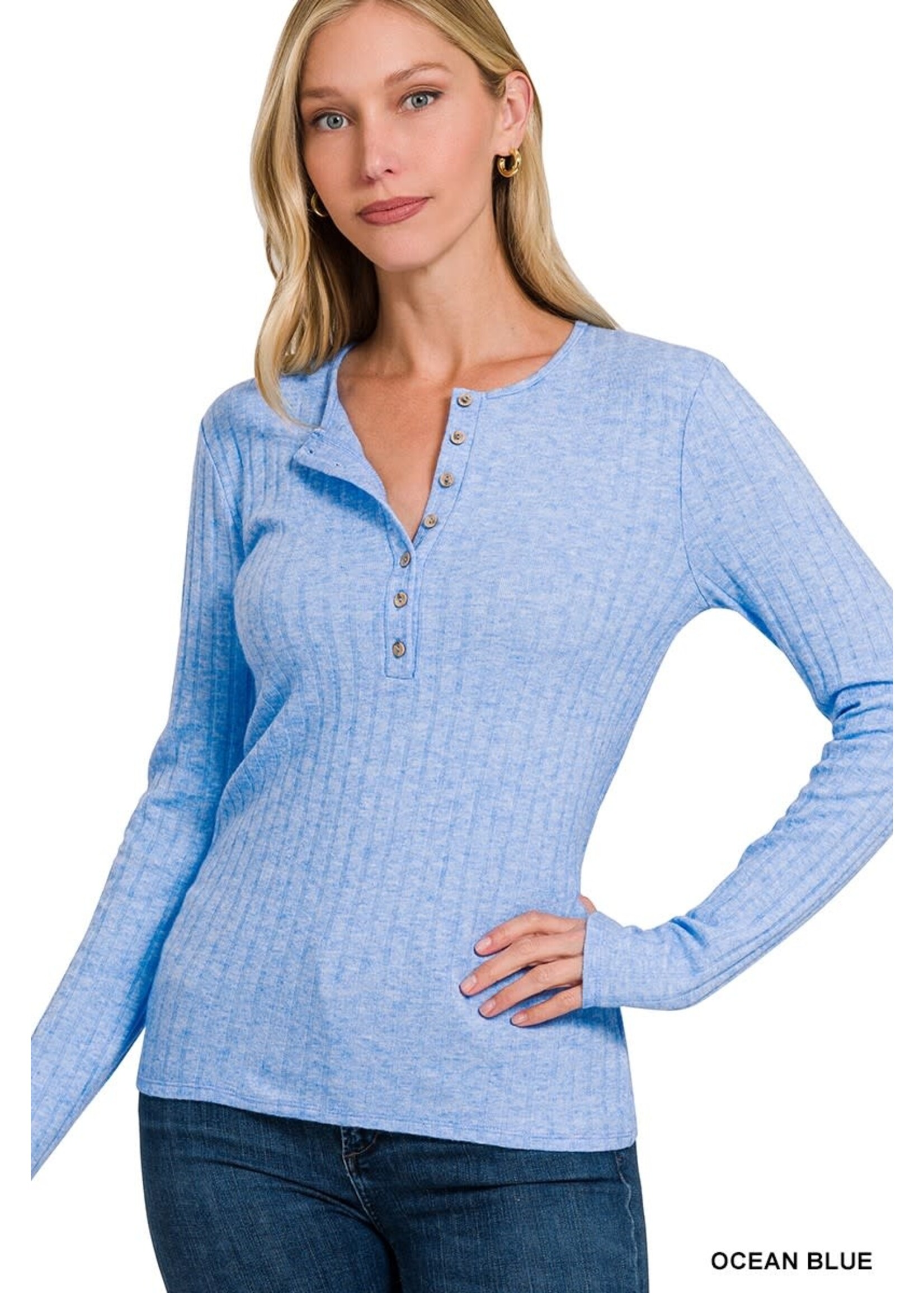Zenana Ribbed Long Sleeve Button Down Top