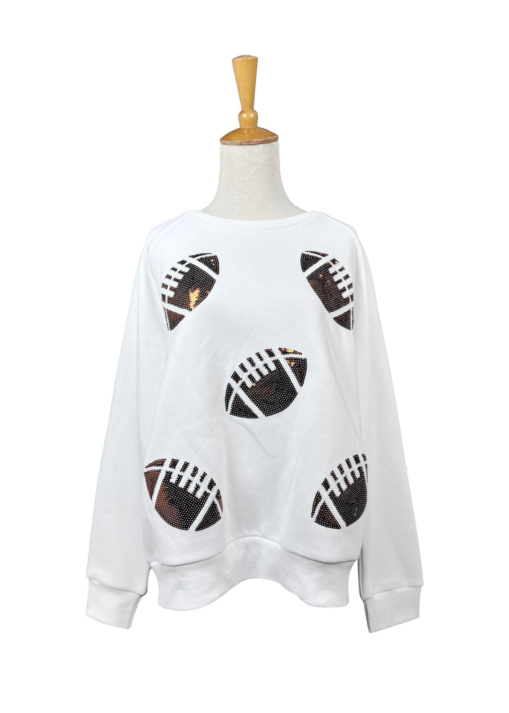 Fashion by Mirabeau White Sequin Football Sweatshirt