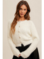 Hem & Thread Soft Eyelash Yarn Button Down Crop Cardigan