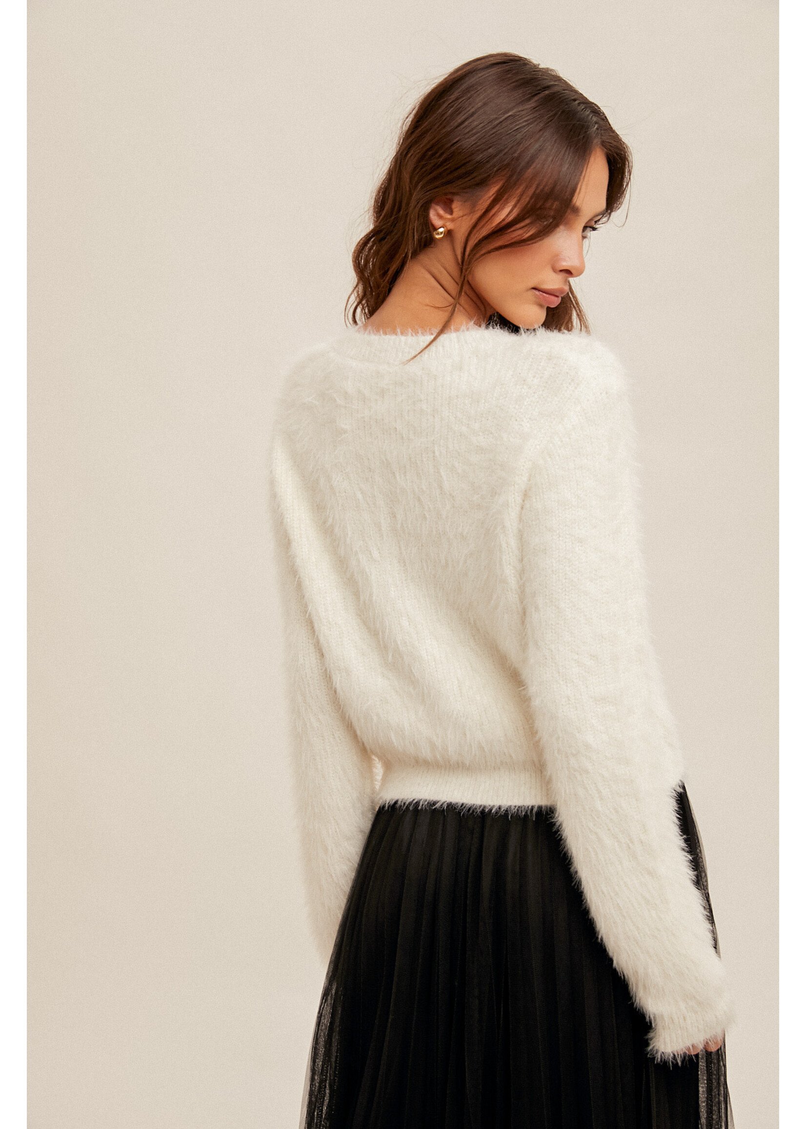 Hem & Thread Soft Eyelash Yarn Button Down Crop Cardigan
