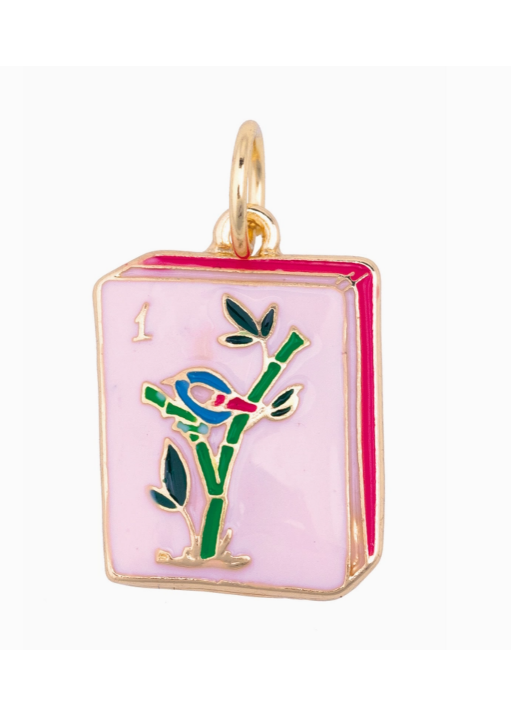 Mahjong Tile Charm Pink Bamboo