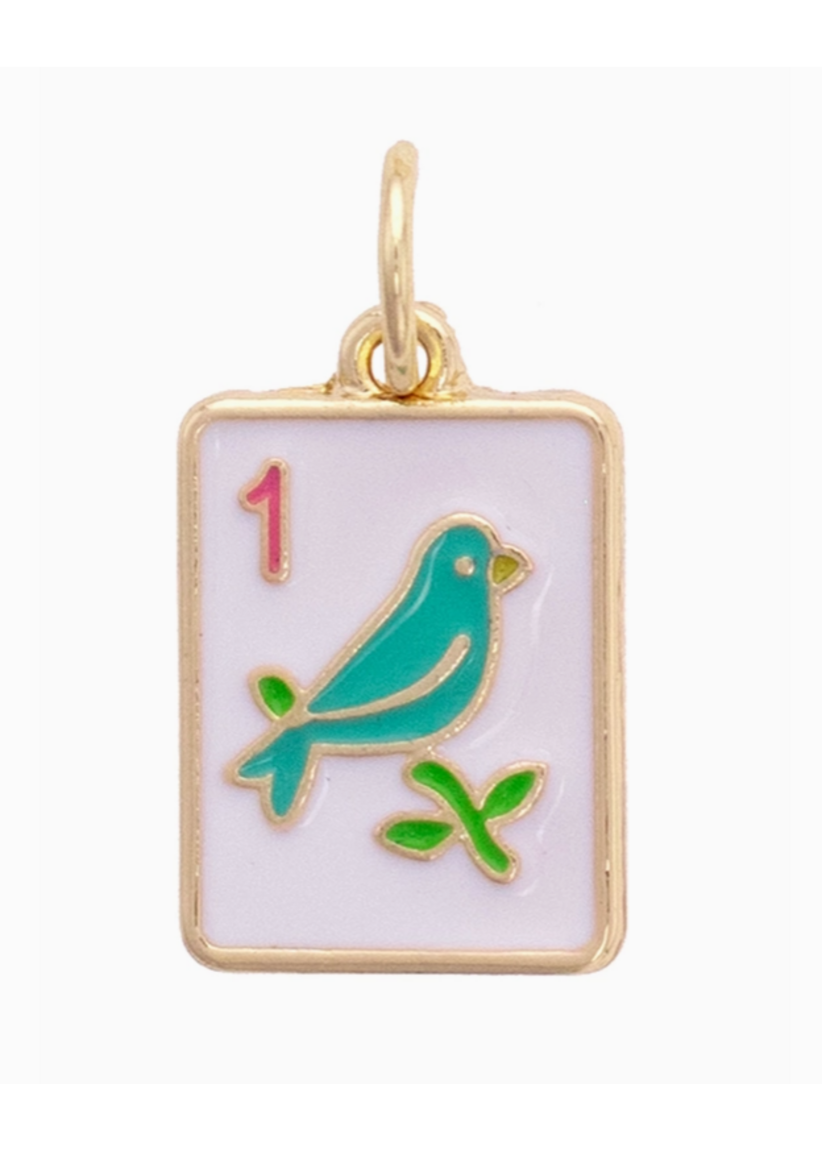 Mahjong Tile Charm Teal Sparrow