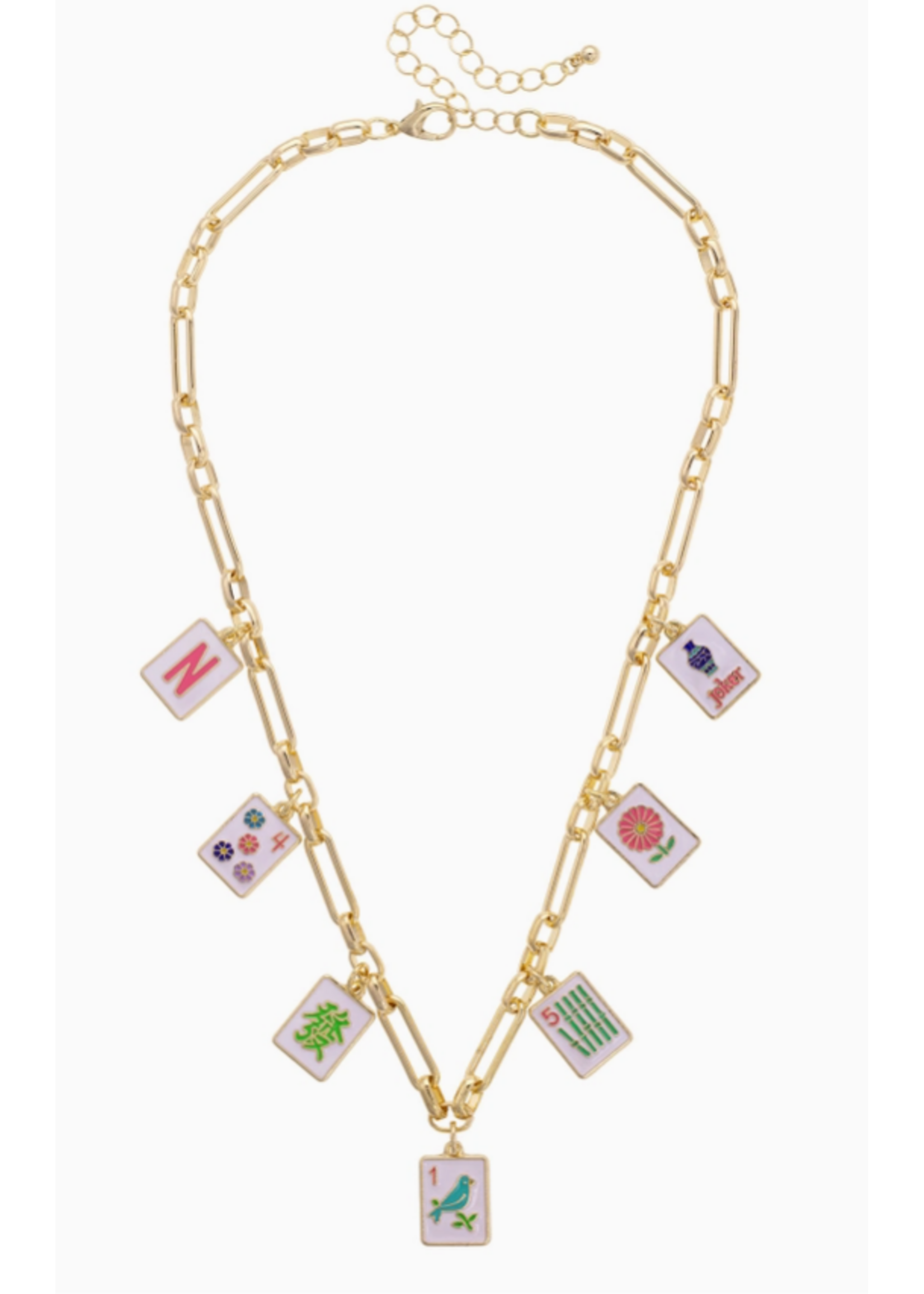 Mahjong Gold Charm Necklace Multi