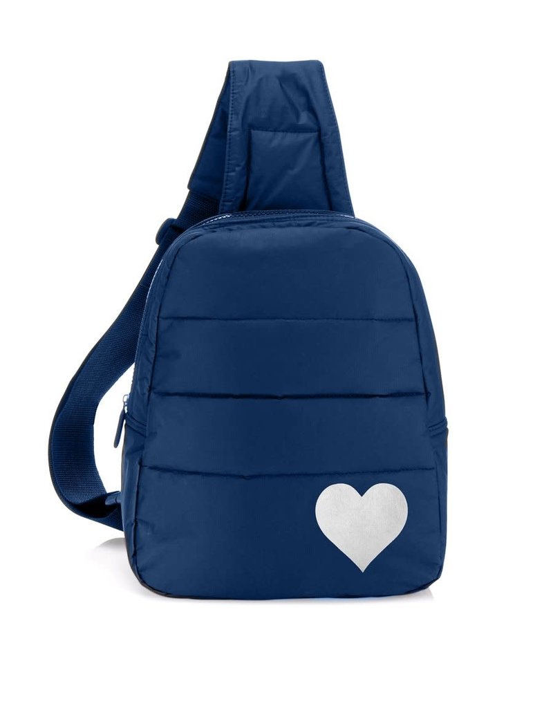HiLove Crossbody Backpack- Navy with Silver Heart