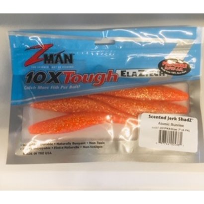 Zman lures Z-Man Scented JerkShadz 7” 4pk Atomic sunrise