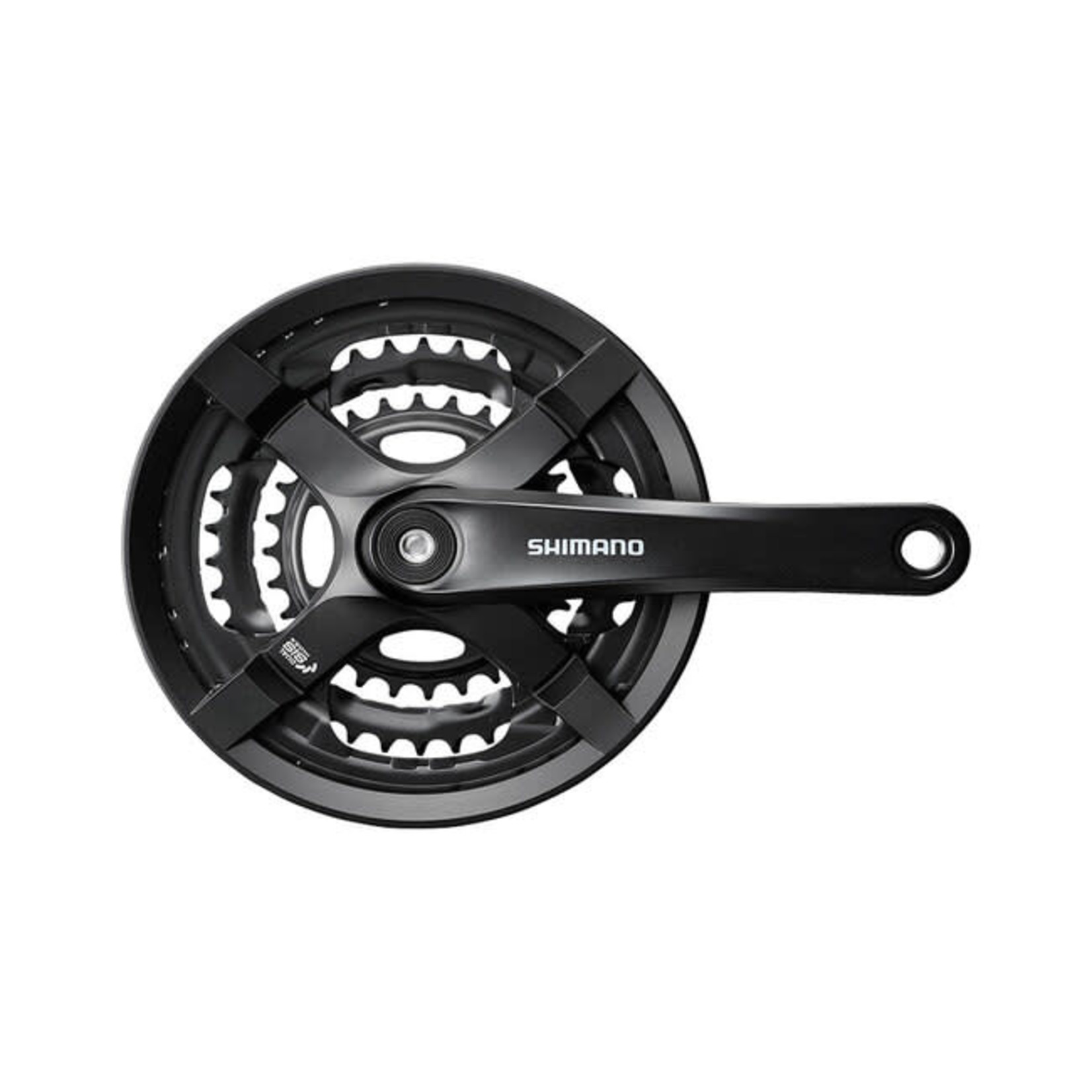 Shimano FRONT CHAINWHEEL, FC-TY501, FOR REAR 6/7/8-SPEED, 175MM, 48X38X28T W/CHAIN GUARD, W/CRANK FIXING BOLT, BLACK