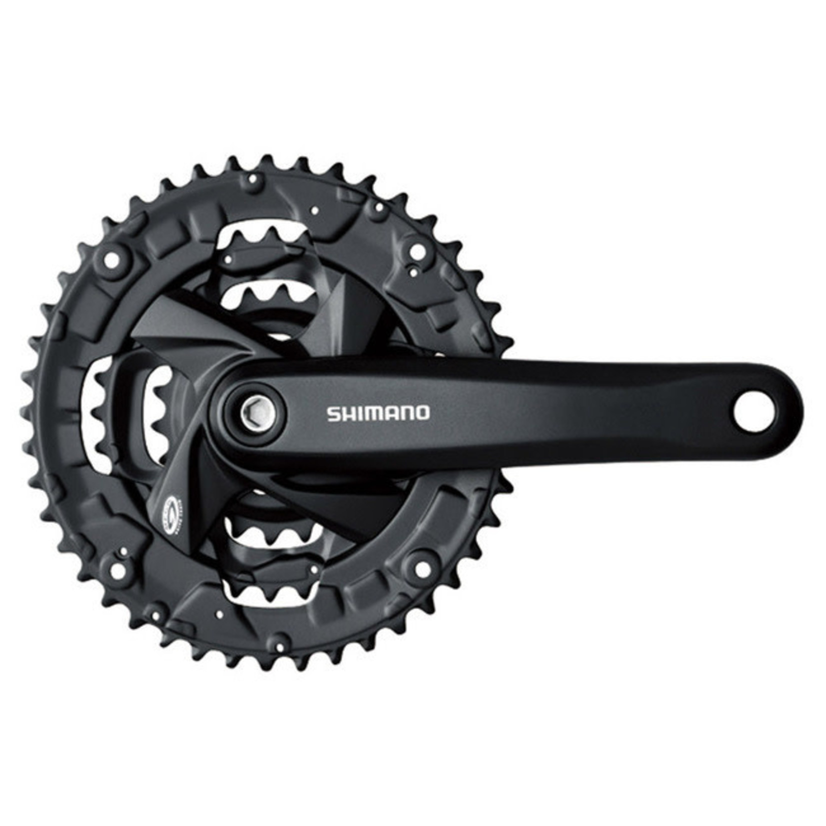 Shimano FRONT CHAINWHEEL, FC-M371-L, FOR REAR 9-SPEED, 175MM, 48X36X26T W/CHAIN GUARD(INTEGRATED TYPE), CHAIN CASE COMPATIBLE, BLACK W/FIXING BOLT, SHIMANO LOGO
