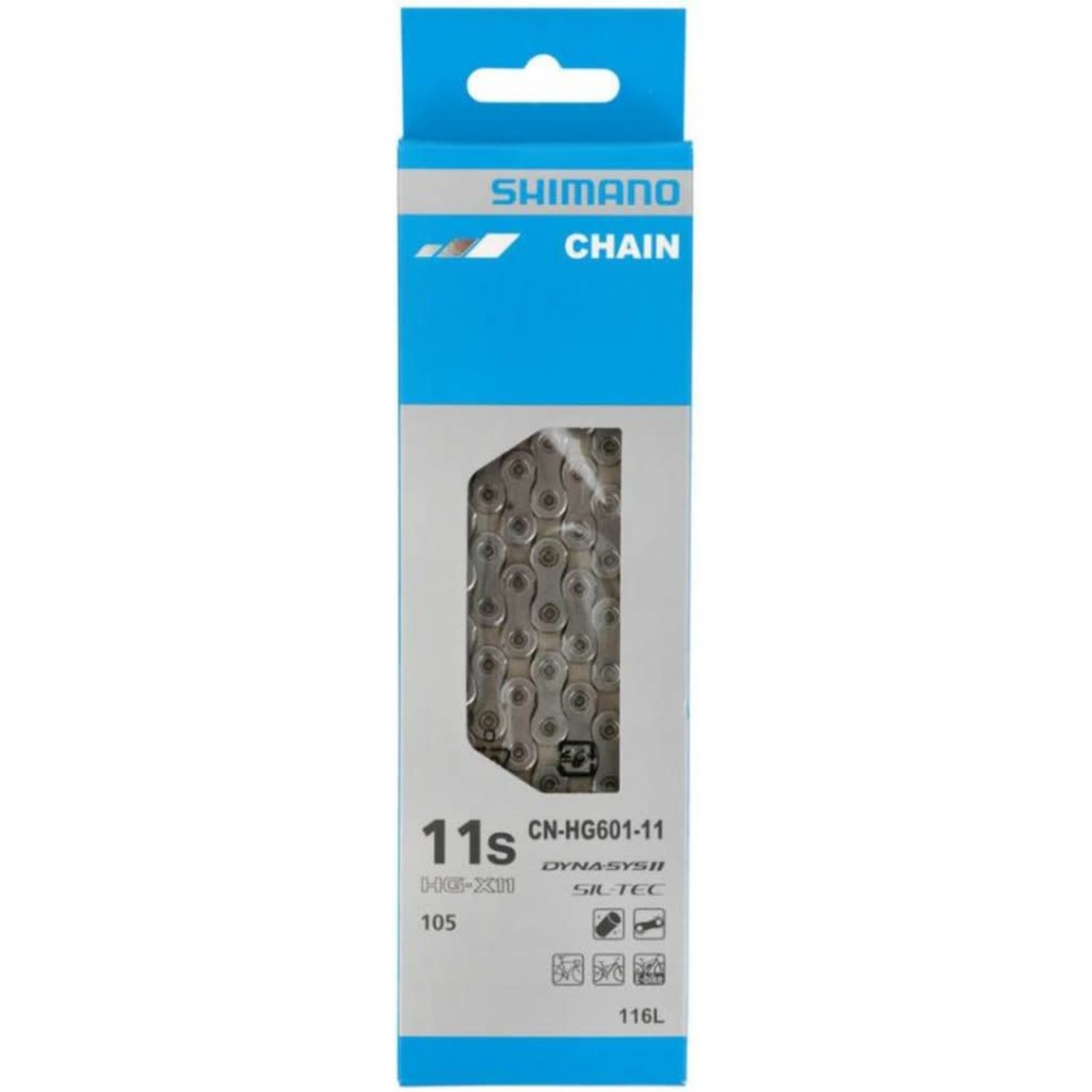 Shimano BICYCLE CHAIN, CN-HG601-11, FOR 11-SPEED (ROAD/MTB/E-BIKE COMPATIBLE), 126 LINKS (W/QUICK LINK, SM-CN900-11)