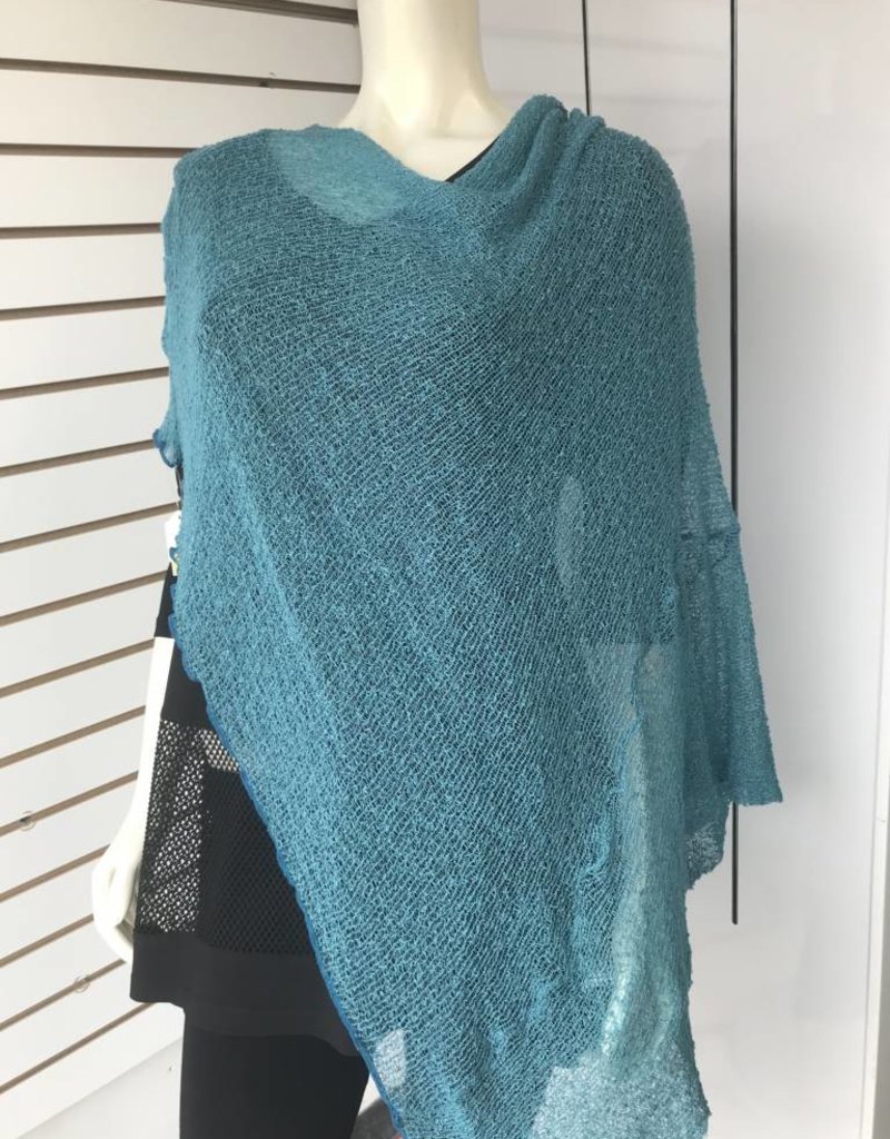 Sharanel Sheer Knit Turquoise Long Poncho