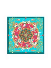 PRINTED CASHMERE SCARF: TOY HORSES: TURQUOISE
