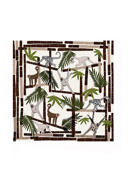 PRINTED CASHMERE SHAWL: MONKEY: IVORY