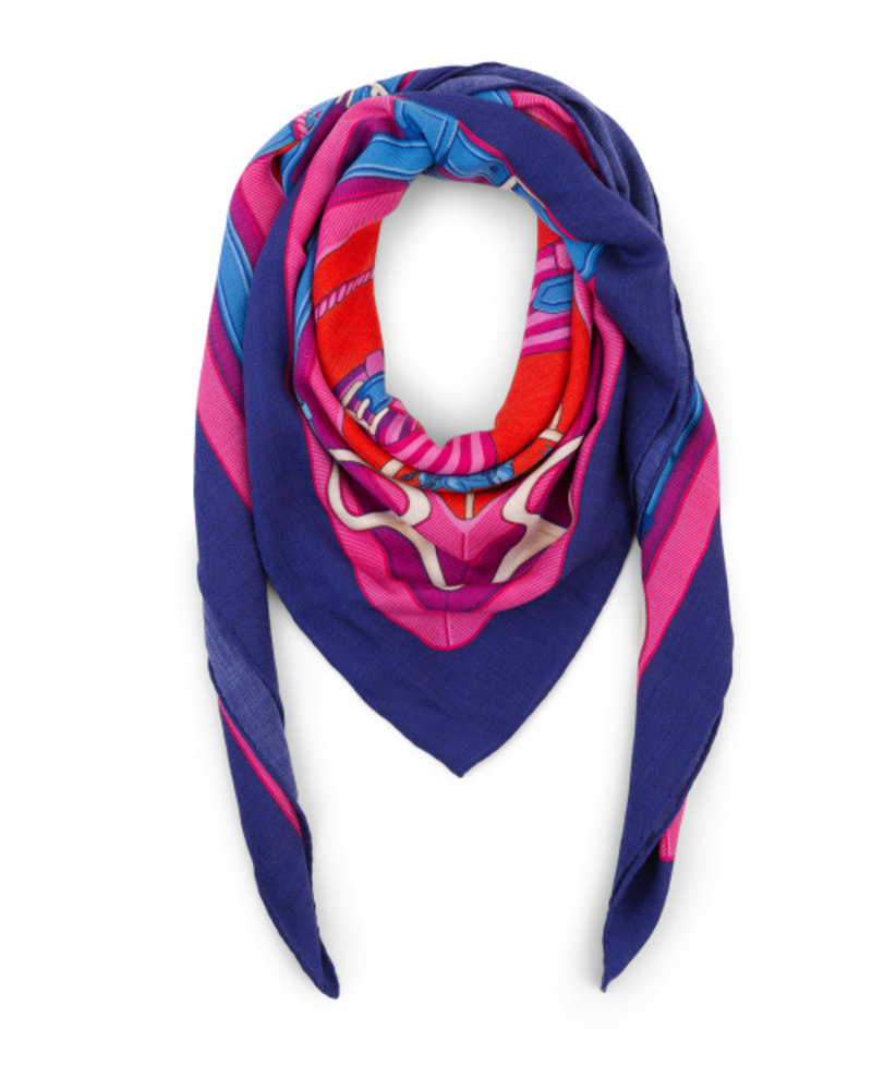 PRINTED CASHMERE SCARF: STIRRUPS: TWILIGHT BLUE