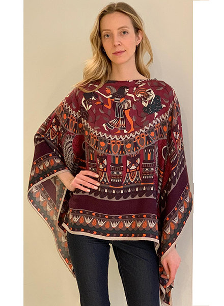 PRINTED CASHMERE PONCHO: EGYPTIAN: PLUM