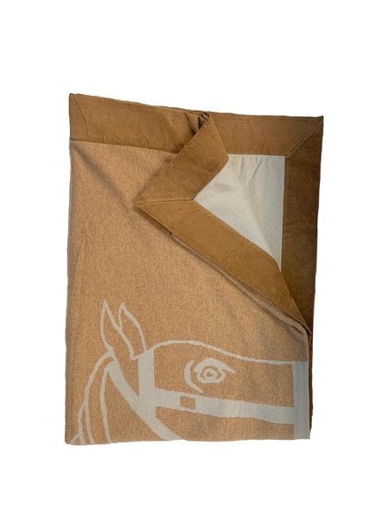 CASHMERE THROW W SUEDE DETAILS: 74" X 54":  LIGHT BLUE-CAMEL