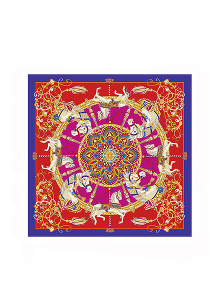PRINTED CASHMERE SCARF: TOY HORSES: RED